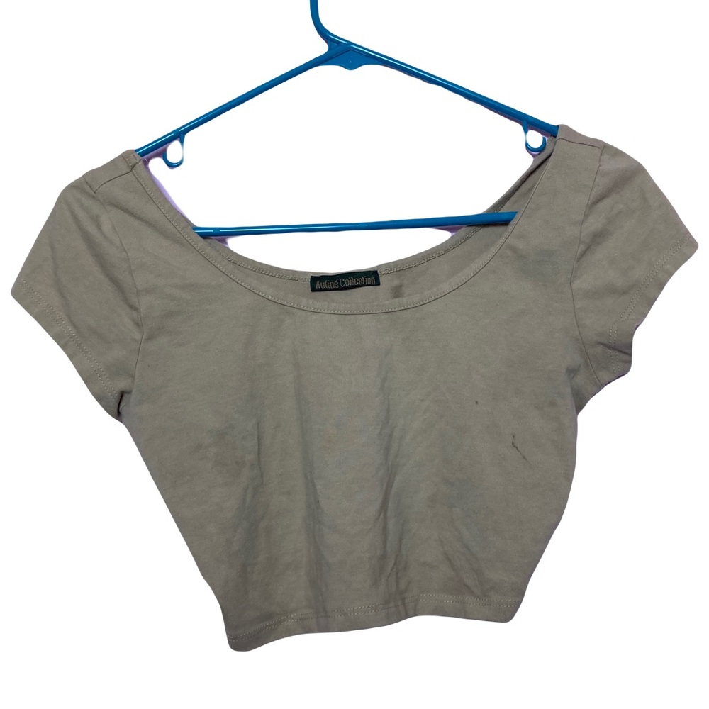 Tan Cropped Short Sleeve Top Size Large